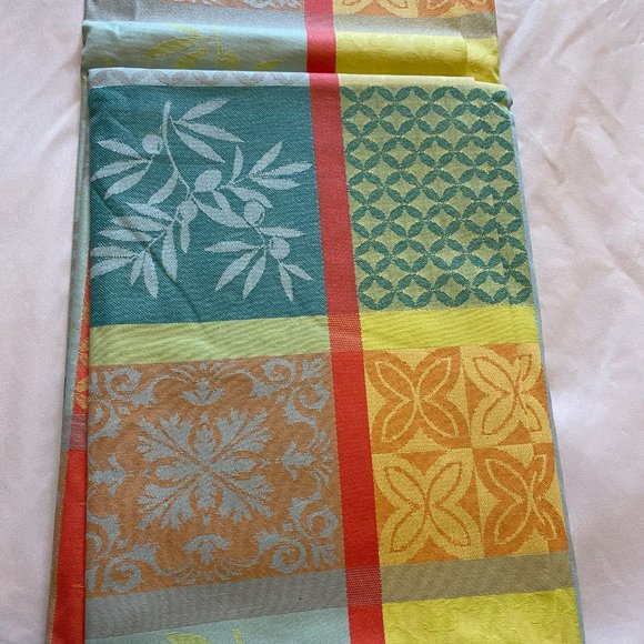 Jacquard Woven Pastel Multi Color Rectangular Cotton French Tablecloth - Picture 2 of 10